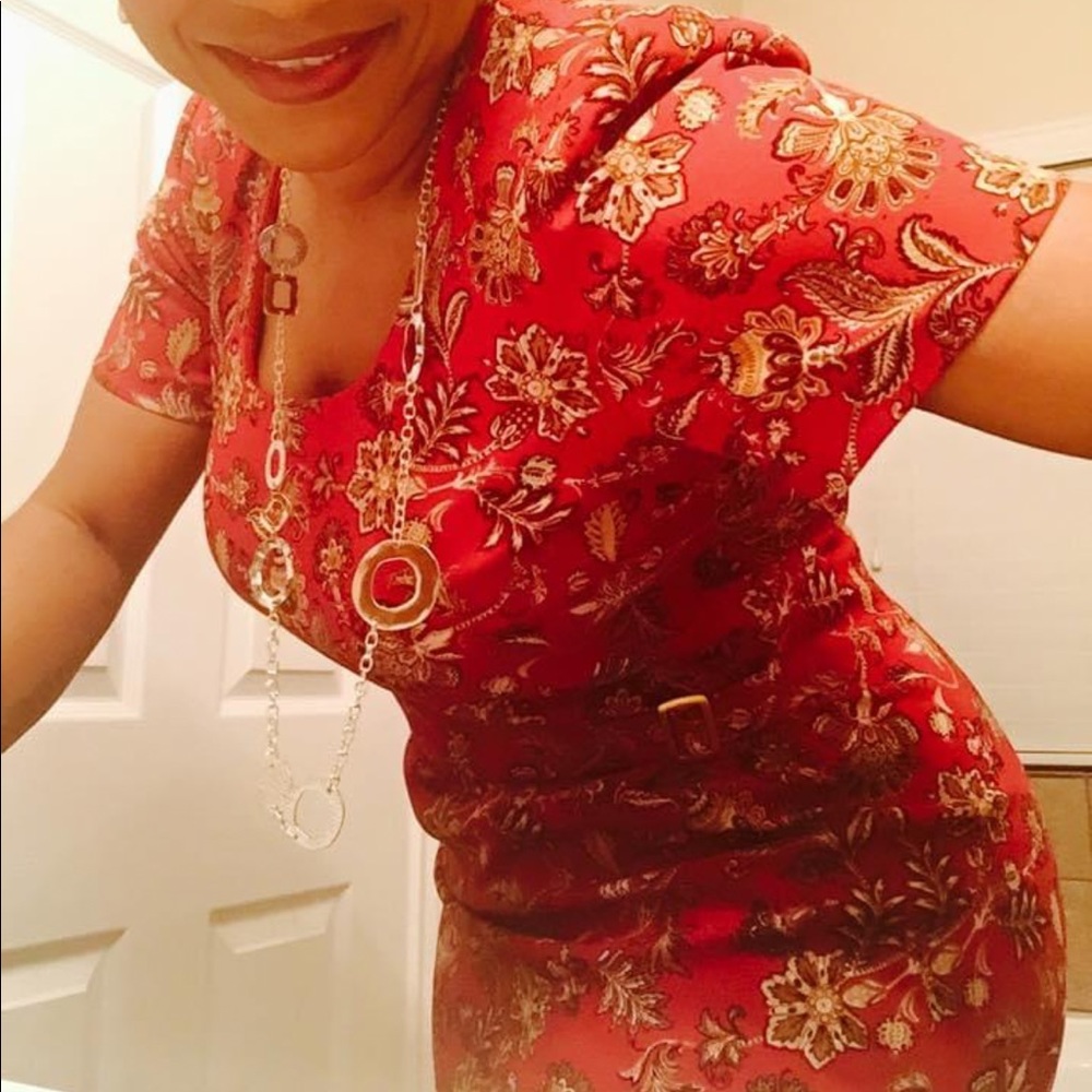 Red floral dress…stretchy for perfect body wrap